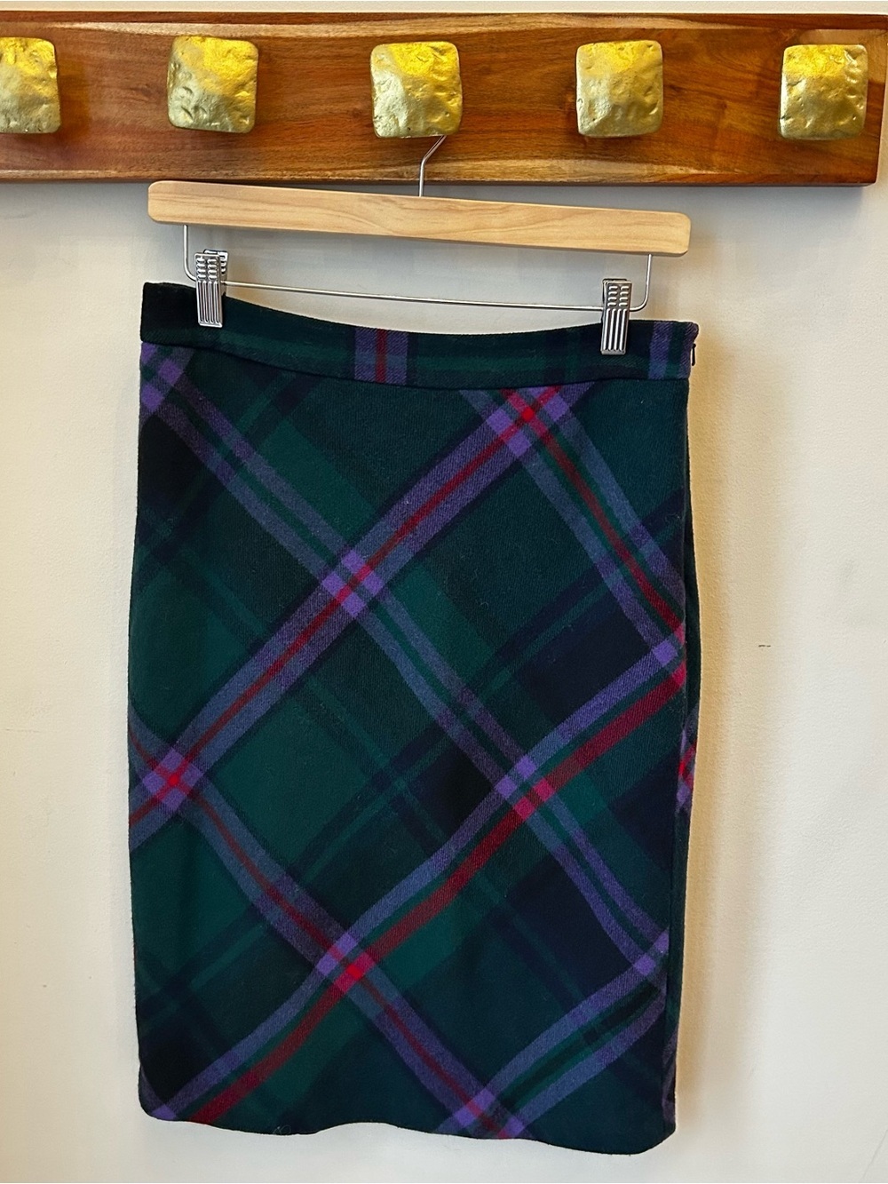 Dark Academia Skirt - Wool Blend Tartan Pencil Skirt Preppy Plaid Size 4